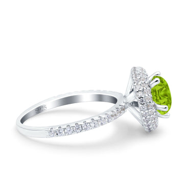 Halo Art Deco Wedding Ring Round Simulated Paraiba Tourmaline CZ 925 Sterling Silver